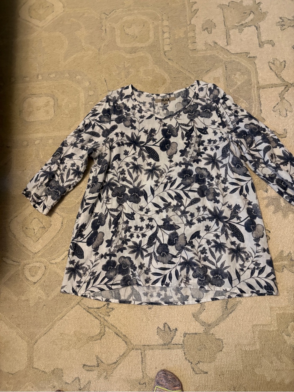 Flax White Tunic with Black Floral Print